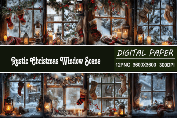 Download Vintage Rustic Christmas Window Scene - Premium Resources