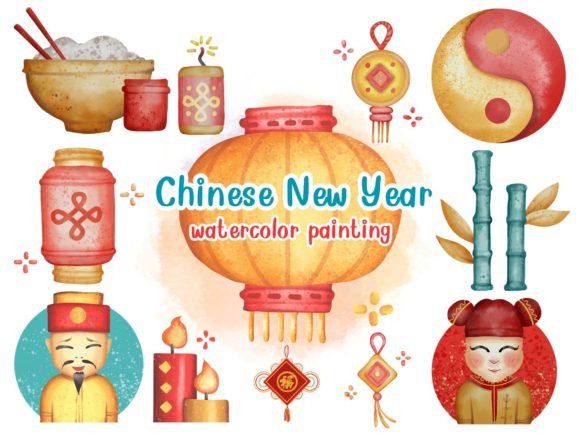 Download Chinese New Year : Watercolor Painting - Premium Bundle