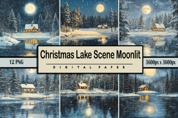 Download Christmas Lake Scene Moonlit - Premium Resources